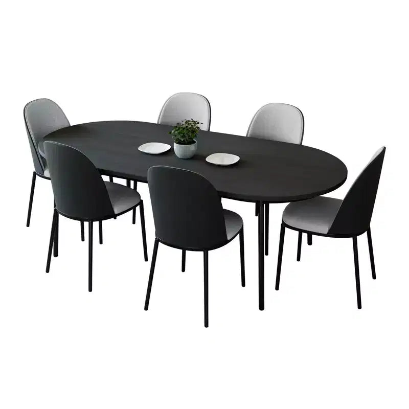 LeisureMod Tule Set da pranzo 7 pezzi con telaio in acciaio, 6 sedie da pranzo imbottite e tavolo da pranzo ovale da 71 pollici con piano in legno