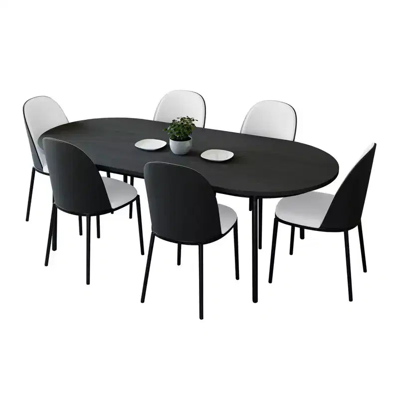 LeisureMod Tule Set da pranzo 7 pezzi con telaio in acciaio, 6 sedie da pranzo imbottite e tavolo da pranzo ovale da 71 pollici con piano in legno