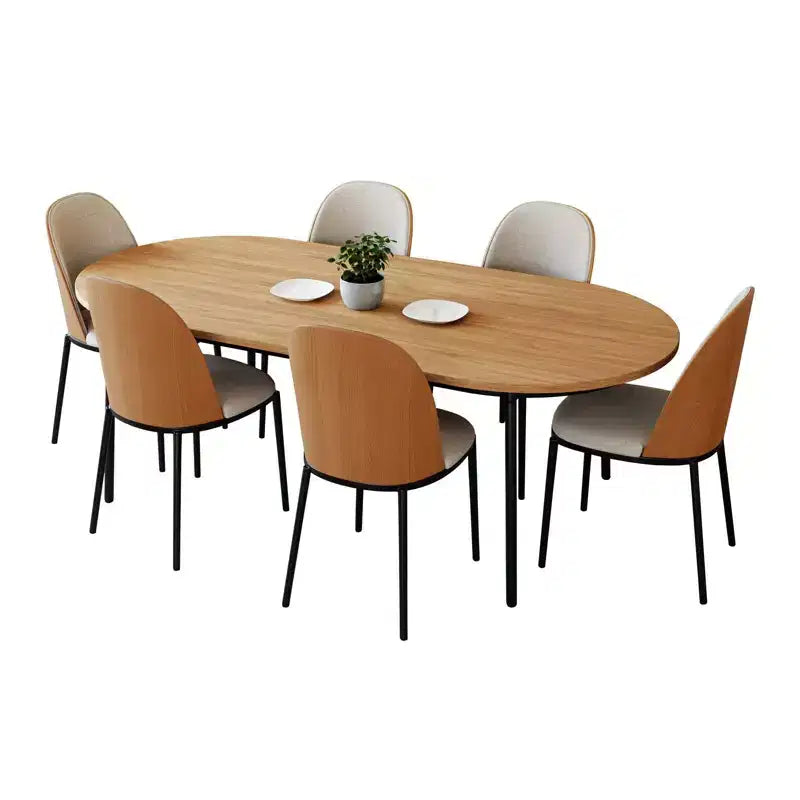 LeisureMod Tule Set da pranzo 7 pezzi con telaio in acciaio, 6 sedie da pranzo imbottite e tavolo da pranzo ovale da 71 pollici con piano in legno