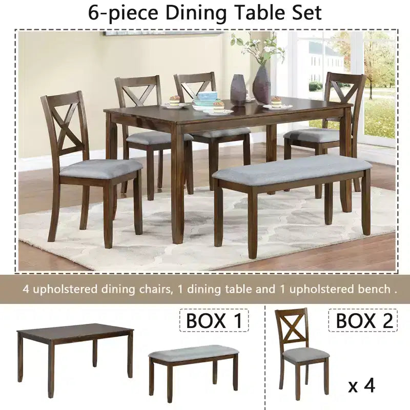 sumyeg Set da 6 Pezzi da Pranzo in Legno con Tavolo, 4 Sedie Imbottite e Panchina