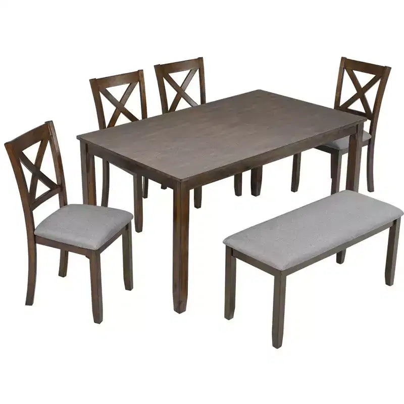sumyeg Set da 6 Pezzi da Pranzo in Legno con Tavolo, 4 Sedie Imbottite e Panchina