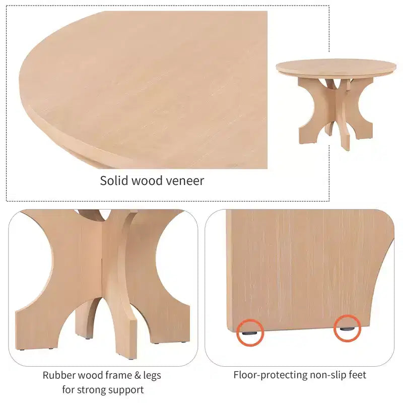 GDFStudio Agnes Set da Pranzo Rustico Rotondo da 5 Pezzi con Sedie Imbottite e Panca Curva