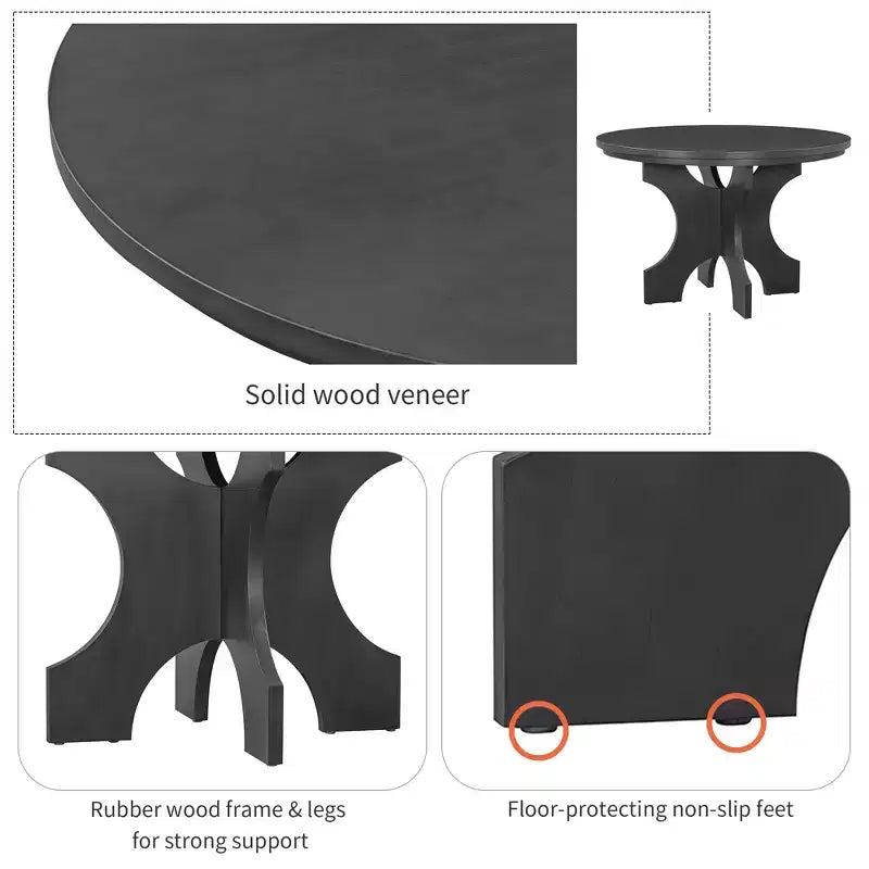GDFStudio Agnes Set da Pranzo Rustico Rotondo da 5 Pezzi con Sedie Imbottite e Panca Curva