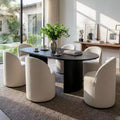 Dining Table Set for 6, Oval 79 Table and Linen Fabric Upholstered Barrel Chairs with Casters, for the Dining Room-Panipeachy