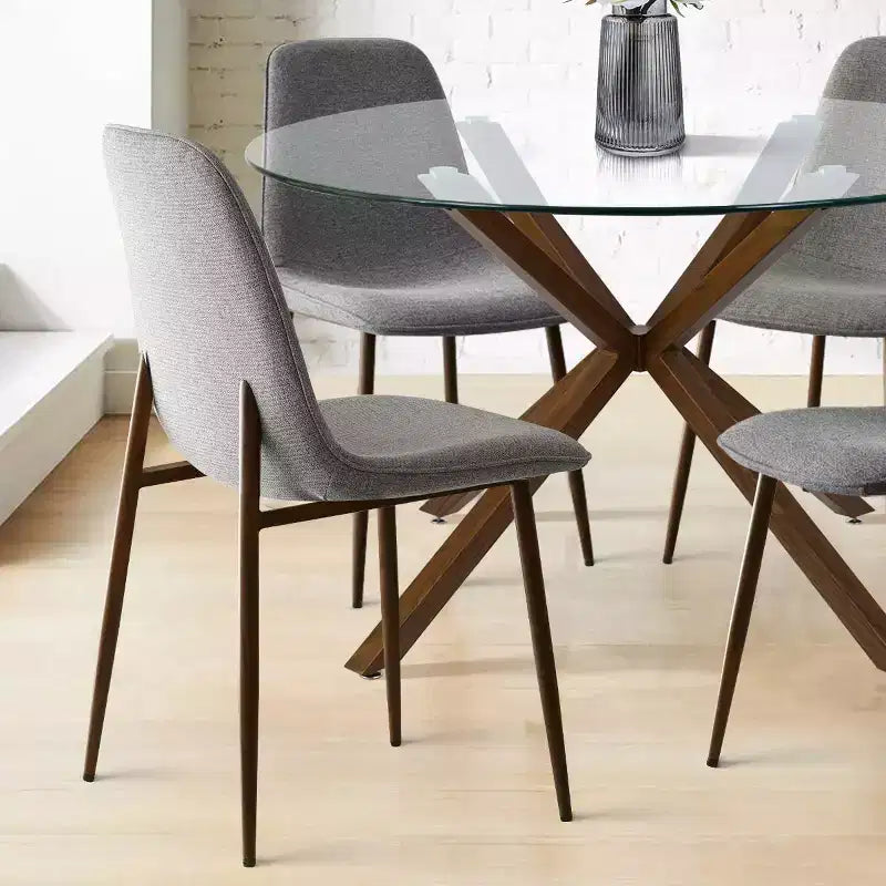 Olive+Oslo Set da pranzo 5 pezzi per 4 persone, Tavolo da pranzo rotondo in vetro con 4 sedie da pranzo imbottite Gambe color noce-Panipeachy