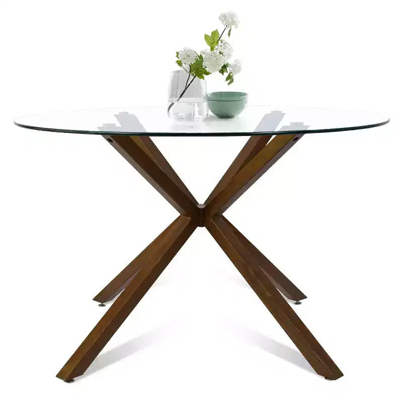 Olive+Oslo Set da pranzo 5 pezzi per 4 persone, Tavolo da pranzo rotondo in vetro con 4 sedie da pranzo imbottite Gambe color noce-Panipeachy