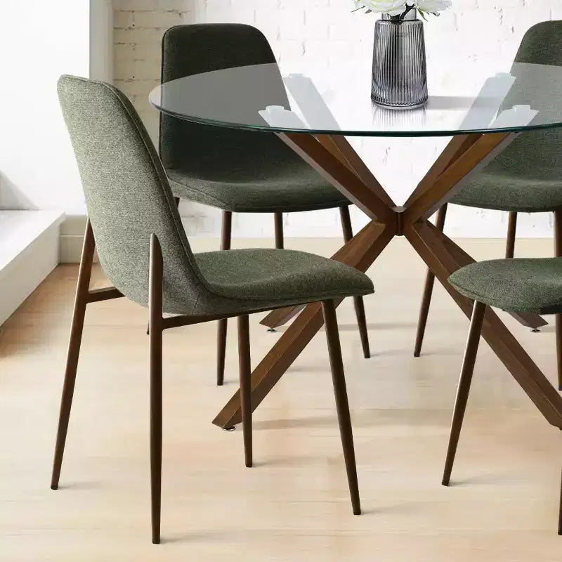 Olive+Oslo Set da pranzo 5 pezzi per 4 persone, Tavolo da pranzo rotondo in vetro con 4 sedie da pranzo imbottite Gambe color noce-Panipeachy