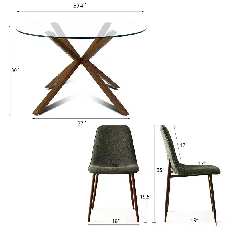 Olive+Oslo Set da pranzo 5 pezzi per 4 persone, Tavolo da pranzo rotondo in vetro con 4 sedie da pranzo imbottite Gambe color noce-Panipeachy