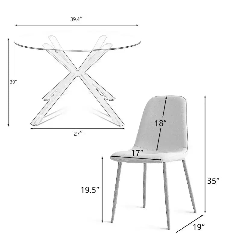Olive+Oslo Set da pranzo 5 pezzi per 4 persone, Tavolo da pranzo rotondo in vetro con 4 sedie da pranzo imbottite Gambe color noce-Panipeachy
