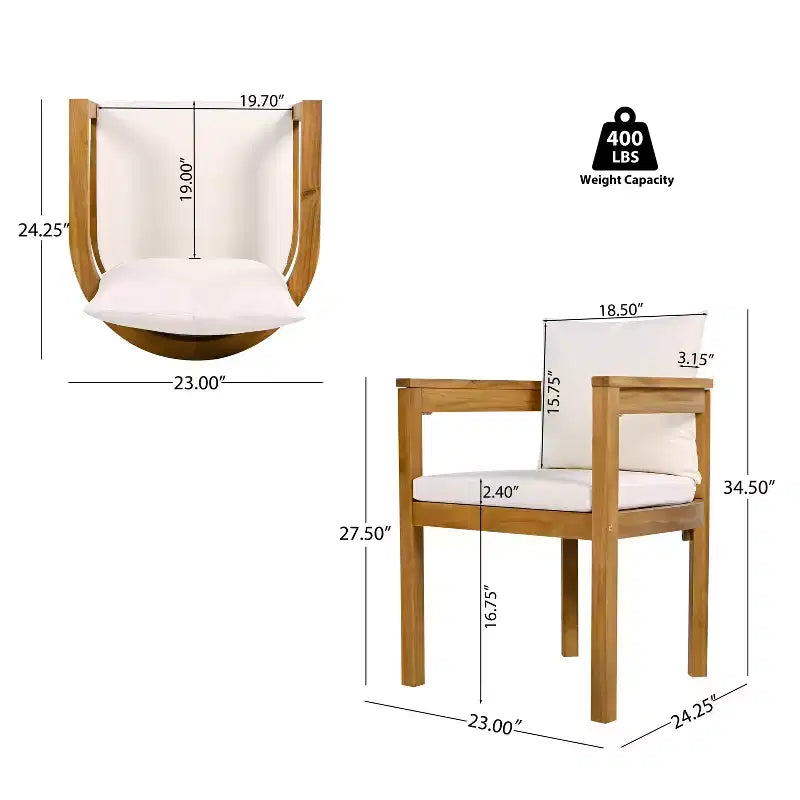 Christopher Knight Home Bora Set da Pranzo da Giardino Moderno 3 Pezzi con Tavolino in Cemento Leggero e 2 Sedie con Braccioli in Corda di Acacia