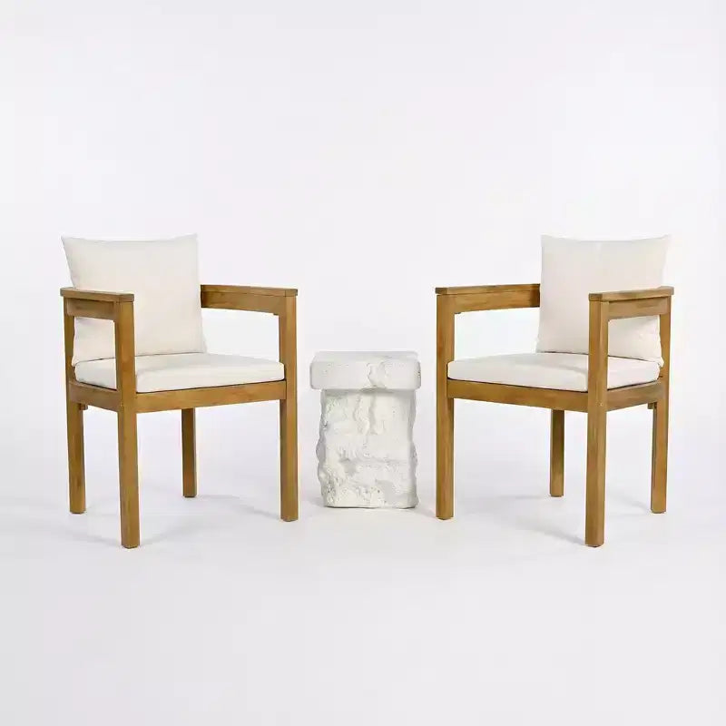 Christopher Knight Home Bora Set da Pranzo da Giardino Moderno 3 Pezzi con Tavolino in Cemento Leggero e 2 Sedie con Braccioli in Corda di Acacia