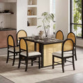 7-Piece Farmhouse Dining Table Set for 6-59.8 Rectangular Dining Table with Distressed and 6 Rattan Chairs, Rustic Kitchen Furniture