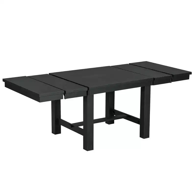 Set da pranzo allungabile in stile rustico per 6 persone, tavolo rettangolare in legno massello con prolunga rimovibile, 4 sedie imbottite e panca