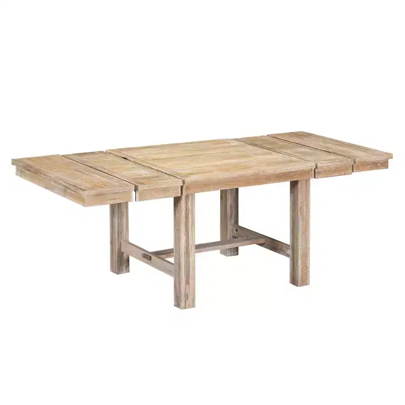 Set da pranzo allungabile in stile rustico per 6 persone, tavolo rettangolare in legno massello con prolunga rimovibile, 4 sedie imbottite e panca