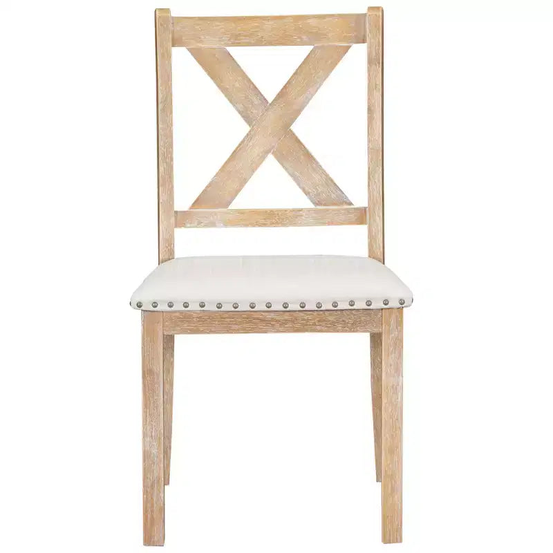 Set da pranzo allungabile in stile rustico per 6 persone, tavolo rettangolare in legno massello con prolunga rimovibile, 4 sedie imbottite e panca