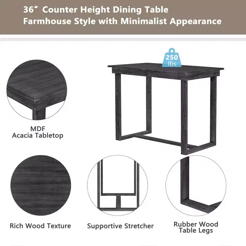 Set da Pranzo a Altezza Bancone da 5 Pezzi per 4 Persone, Set Tavolo da Bar in Legno Stile Rustico con 4 Sedie Imbottite per Spazi Ristretti