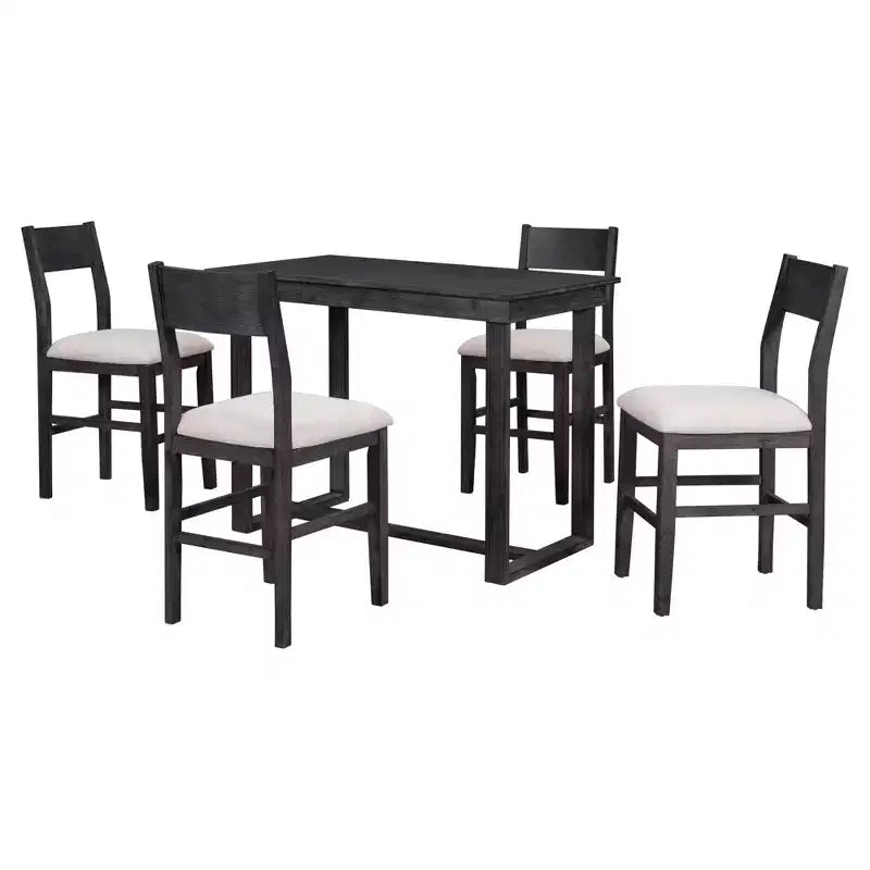 Set da Pranzo a Altezza Bancone da 5 Pezzi per 4 Persone, Set Tavolo da Bar in Legno Stile Rustico con 4 Sedie Imbottite per Spazi Ristretti