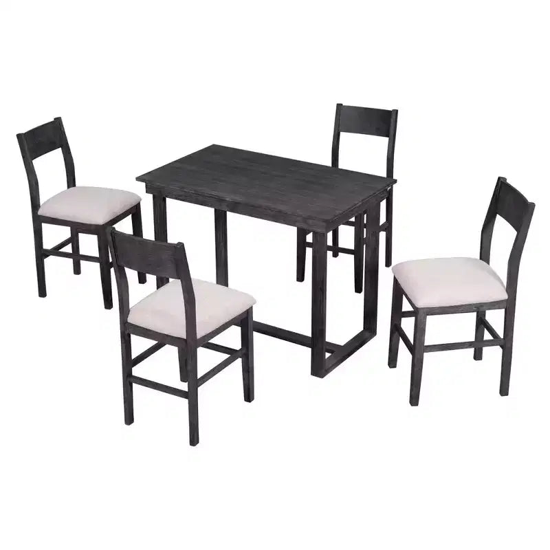 Set da Pranzo a Altezza Bancone da 5 Pezzi per 4 Persone, Set Tavolo da Bar in Legno Stile Rustico con 4 Sedie Imbottite per Spazi Ristretti