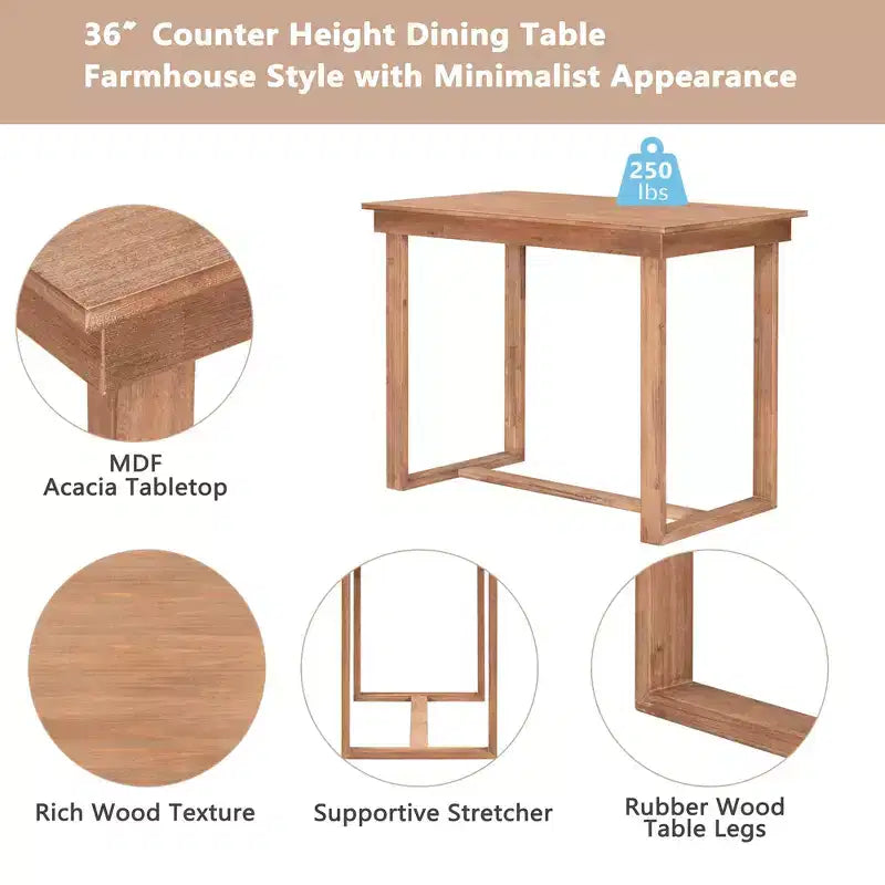Set da Pranzo a Altezza Bancone da 5 Pezzi per 4 Persone, Set Tavolo da Bar in Legno Stile Rustico con 4 Sedie Imbottite per Spazi Ristretti