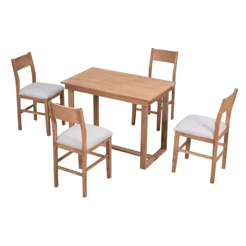 Set da Pranzo a Altezza Bancone da 5 Pezzi per 4 Persone, Set Tavolo da Bar in Legno Stile Rustico con 4 Sedie Imbottite per Spazi Ristretti