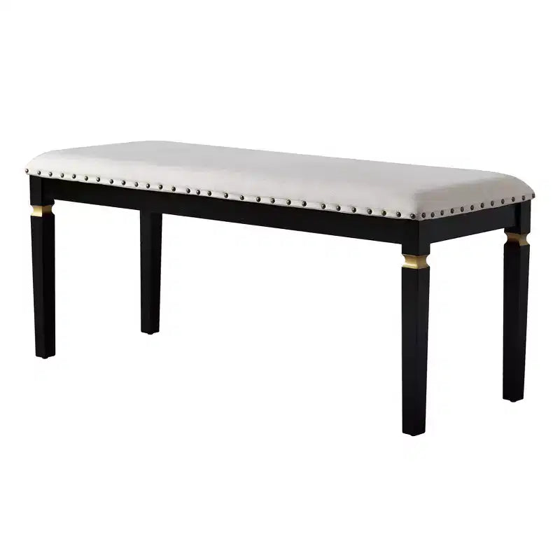 Set da Tavolo da Pranzo da Cucina Retrò da 6 Pezzi, Tavolo Rettangolare e 4 Sedie Trapuntate con Schienale Alto e Panca, Set Tavolo da Sala da Pranzo in Legno per 6