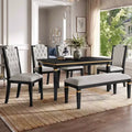Retro 6 Pieces Kitchen Dining Table Set, Rectangular Table and 4 High-Back Tufted Chairs & Bench, Wood Dining Room Table Set for 6