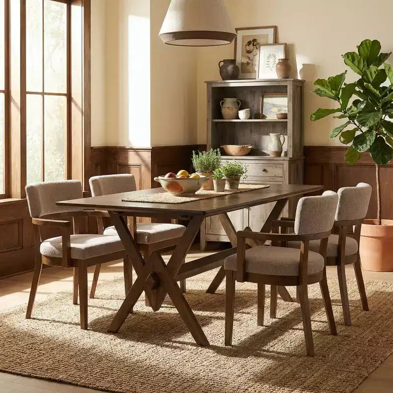 Christopher Knight Home Raisa, set da pranzo a 5 pezzi in legno di Hevea in stile rustico con sedie imbottite in tessuto Bouclé