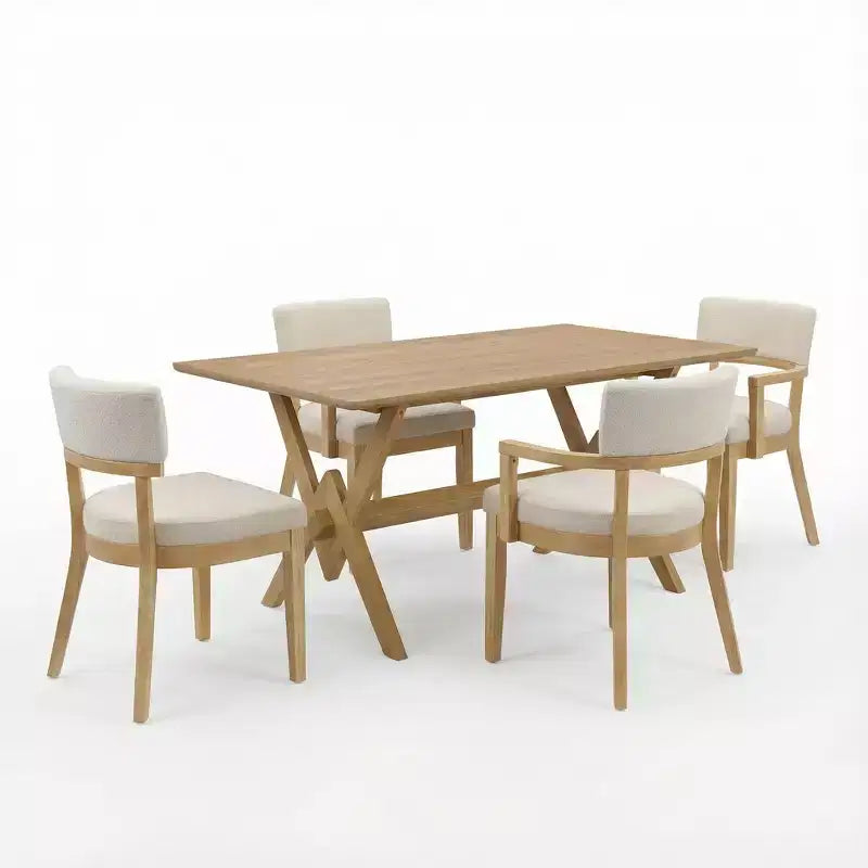 Christopher Knight Home Raisa, set da pranzo a 5 pezzi in legno di Hevea in stile rustico con sedie imbottite in tessuto Bouclé