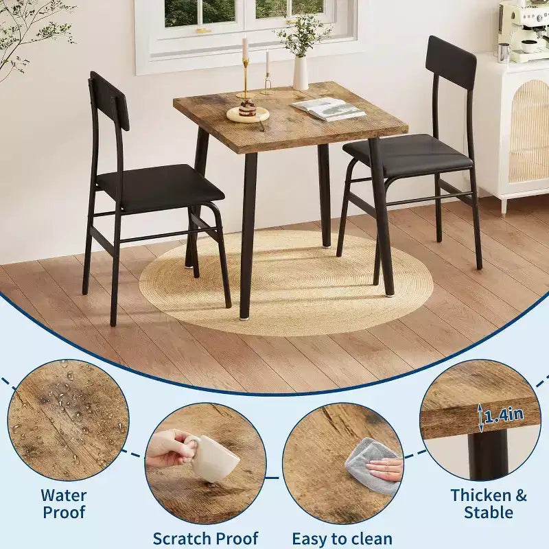Set da Tavolo da Pranzo Piccolo per 2 Persone, Set da Cucina da 3 Pezzi con 2 Sedie Imbottite, Tavolo da Colazione per Piccoli Spazi, Sala da Pranzo, Appartamento, Ristorante