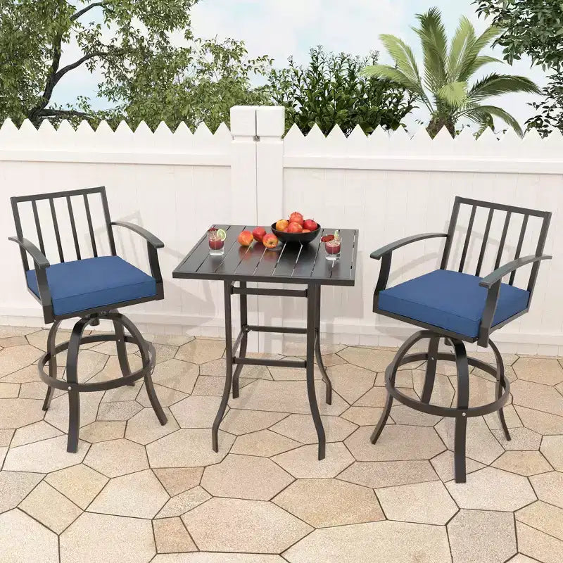 ALAULM Set da bar da patio 3 pezzi, set da tavolo da patio con 2 sgabelli da bar alti e 1 tavolo da bar, per cucina, prato, patio