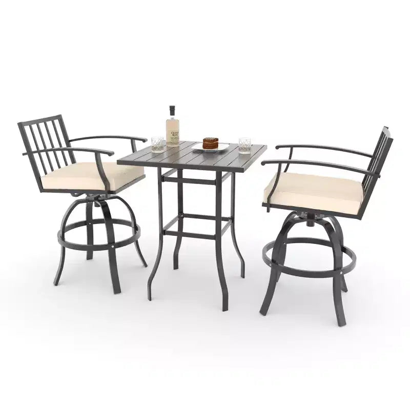 ALAULM 3PCS Patio Bar Set, Patio Table Set w/2 High Barstools&1 Bar table, for Kitchen, Lawn, Patio