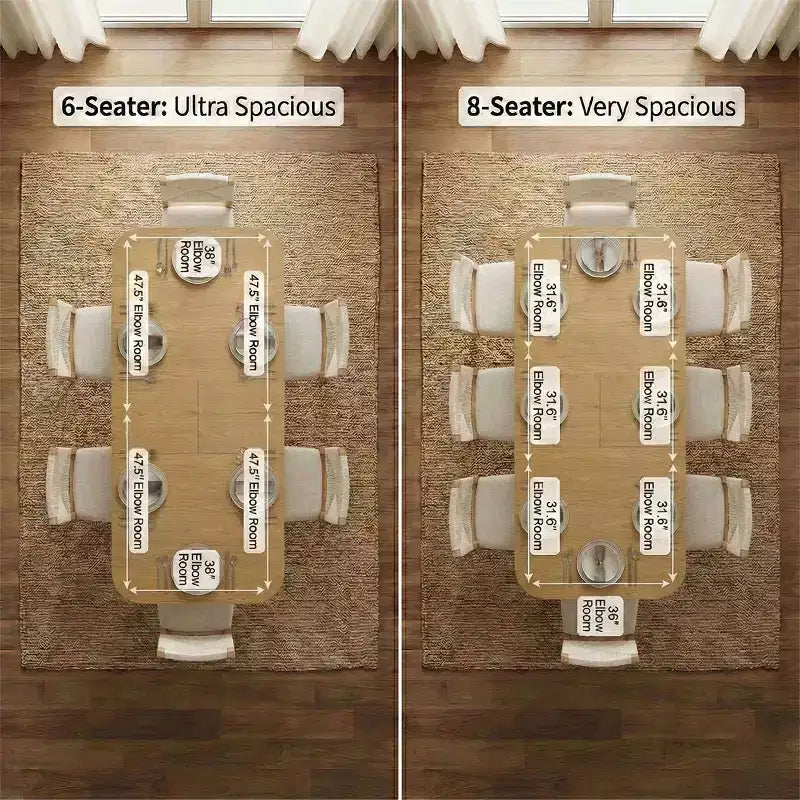 Set Tavolo da Pranzo Allungabile per 6/8, Mobili Sala da Pranzo Japandi, Sedie con Schienale in Corda e Sedute Imbottite Beige-Panipeachy