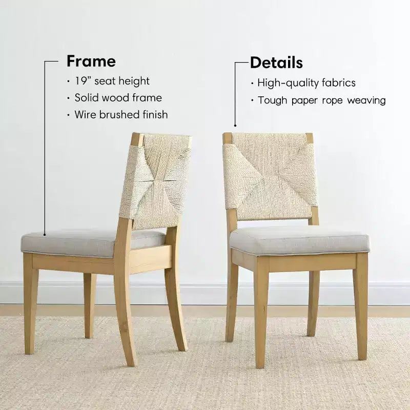 Set Tavolo da Pranzo Allungabile per 6/8, Mobili Sala da Pranzo Japandi, Sedie con Schienale in Corda e Sedute Imbottite Beige-Panipeachy