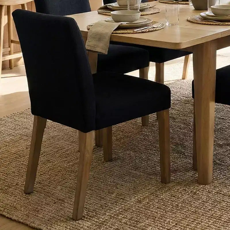 Set da Pranzo Espandibile per 8 Persone, Tavolo Rettangolare con Allunghe Rimovibili e Sedie in Lino Senza Braccioli, con Gambe in Legno Massello-Panipeachy