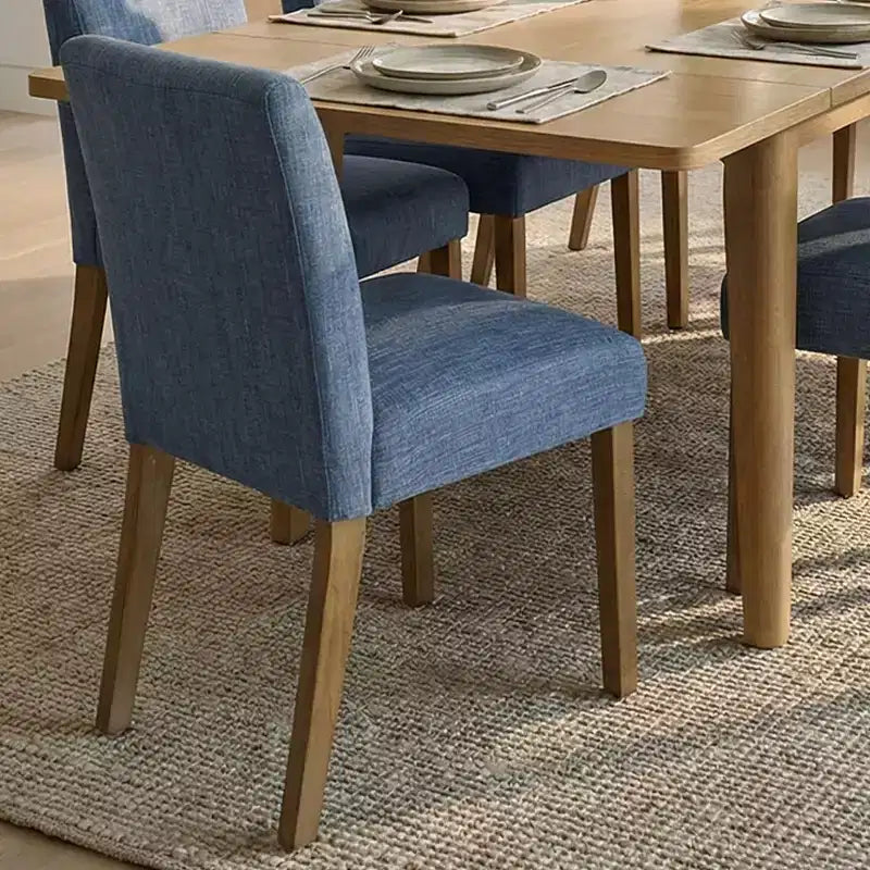 Set da Pranzo Espandibile per 8 Persone, Tavolo Rettangolare con Allunghe Rimovibili e Sedie in Lino Senza Braccioli, con Gambe in Legno Massello-Panipeachy