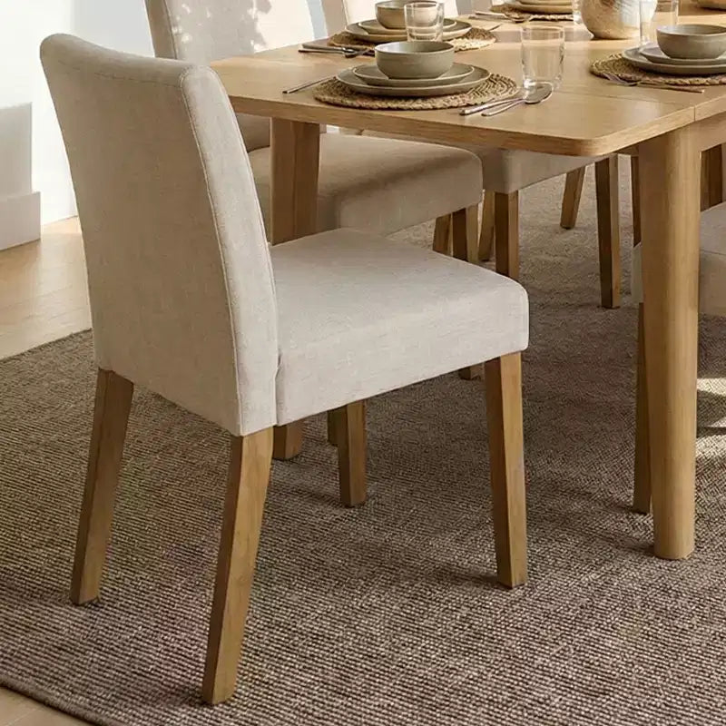 Set da Pranzo Espandibile per 8 Persone, Tavolo Rettangolare con Allunghe Rimovibili e Sedie in Lino Senza Braccioli, con Gambe in Legno Massello-Panipeachy