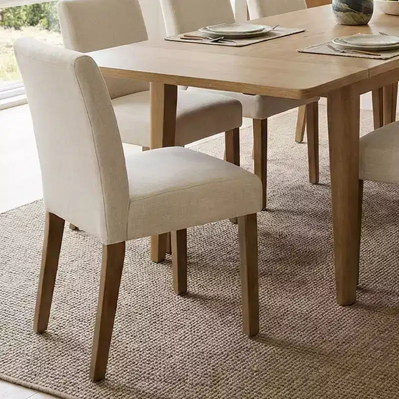 Set da Pranzo Espandibile per 8 Persone, Tavolo Rettangolare con Allunghe Rimovibili e Sedie in Lino Senza Braccioli, con Gambe in Legno Massello-Panipeachy