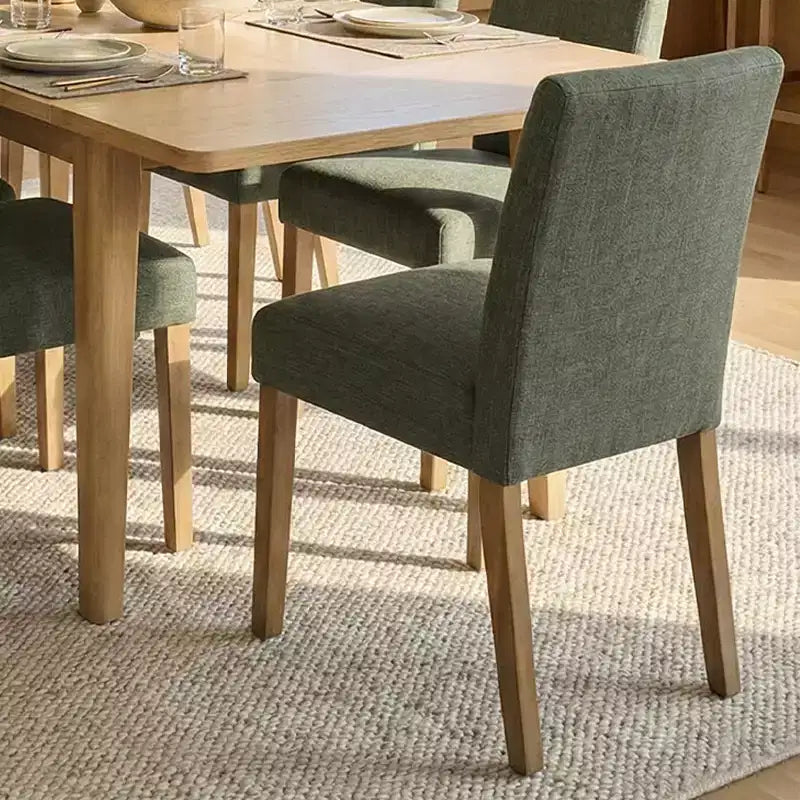 Set da Pranzo Espandibile per 8 Persone, Tavolo Rettangolare con Allunghe Rimovibili e Sedie in Lino Senza Braccioli, con Gambe in Legno Massello-Panipeachy