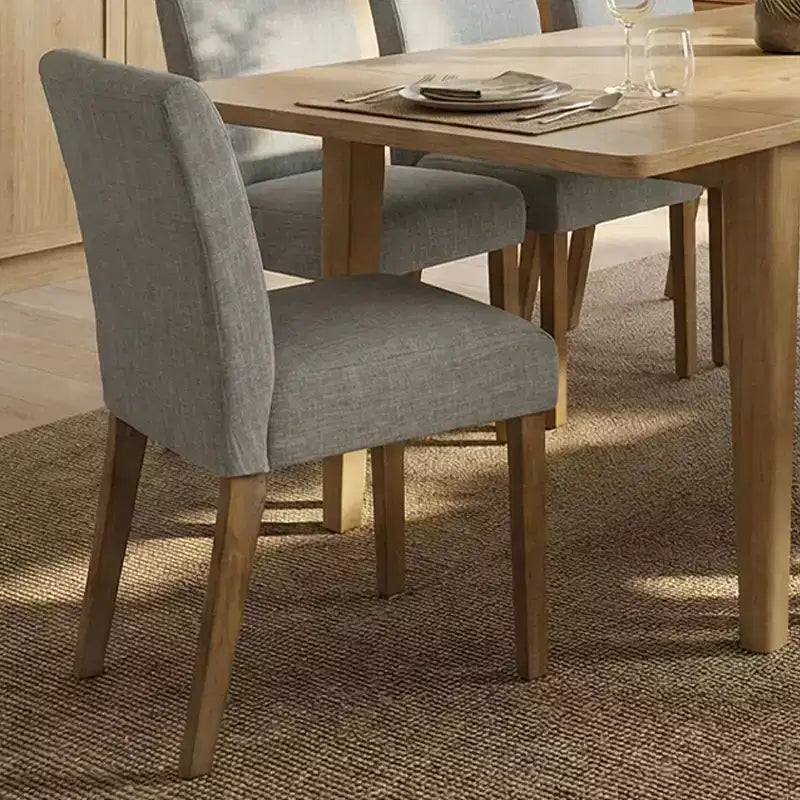 Set da Pranzo Espandibile per 8 Persone, Tavolo Rettangolare con Allunghe Rimovibili e Sedie in Lino Senza Braccioli, con Gambe in Legno Massello-Panipeachy