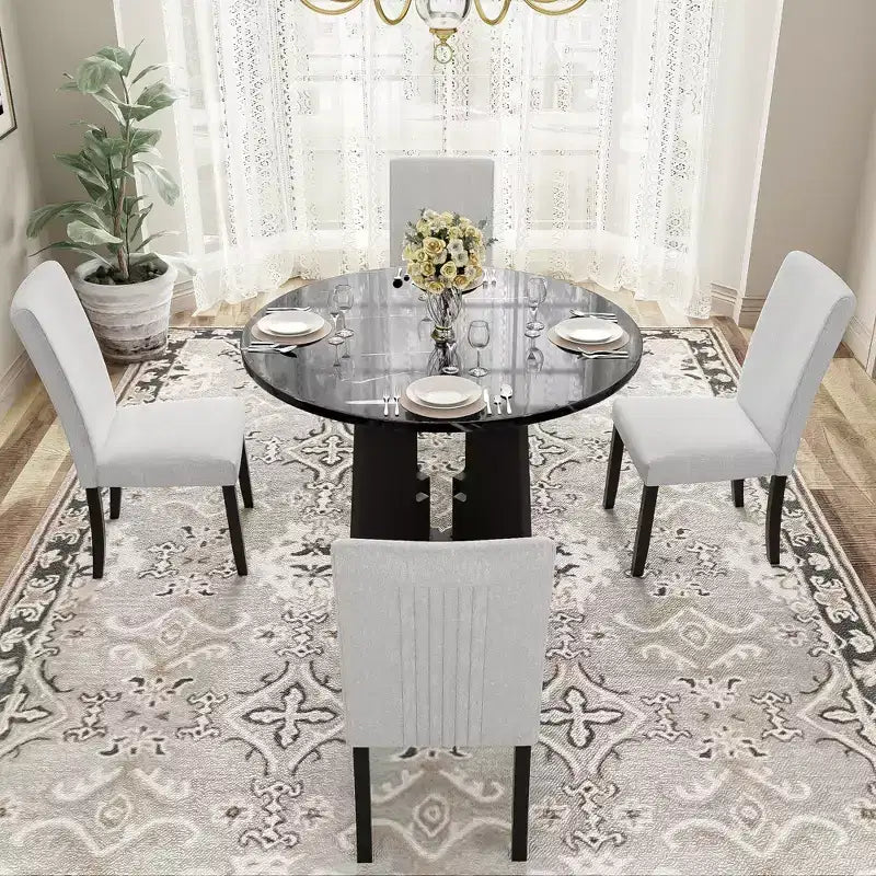 Set da pranzo rotondo Jacobs di GDFStudio da 5 pezzi con tavolo da pranzo moderno da 43 pollici e 4 sedie imbottite