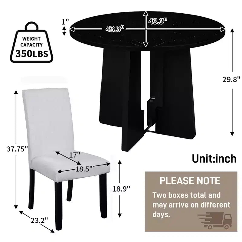 Set da pranzo rotondo Jacobs di GDFStudio da 5 pezzi con tavolo da pranzo moderno da 43 pollici e 4 sedie imbottite