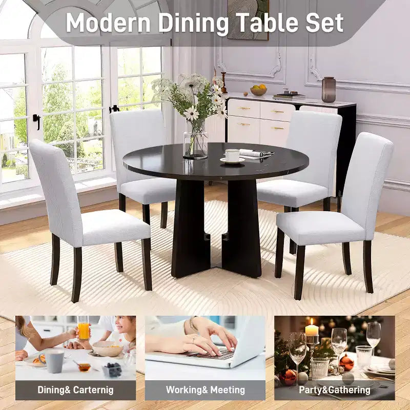 Set da pranzo rotondo Jacobs di GDFStudio da 5 pezzi con tavolo da pranzo moderno da 43 pollici e 4 sedie imbottite