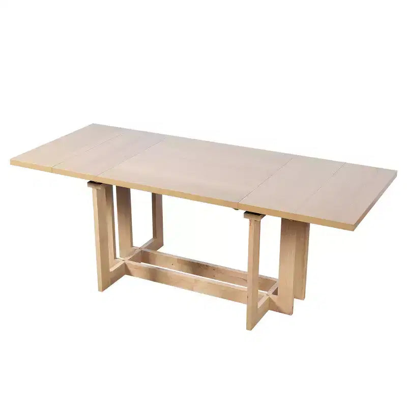 Set da pranzo rustico allungabile Whisen da 7 pezzi, tavolo da cucina a cavalletto da 82" e 6 sedie da pranzo imbottite con gambe in legno di gomma
