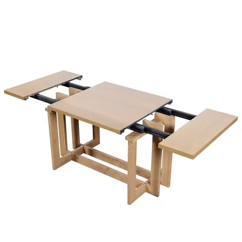 Set da pranzo rustico allungabile Whisen da 7 pezzi, tavolo da cucina a cavalletto da 82" e 6 sedie da pranzo imbottite con gambe in legno di gomma