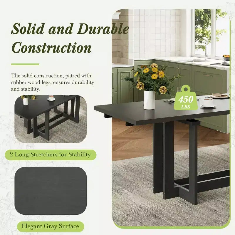 Set da pranzo rustico allungabile Whisen da 7 pezzi, tavolo da cucina a cavalletto da 82" e 6 sedie da pranzo imbottite con gambe in legno di gomma
