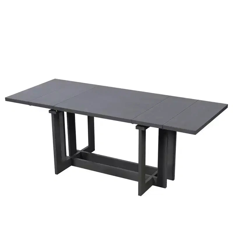 Set da pranzo rustico allungabile Whisen da 7 pezzi, tavolo da cucina a cavalletto da 82" e 6 sedie da pranzo imbottite con gambe in legno di gomma