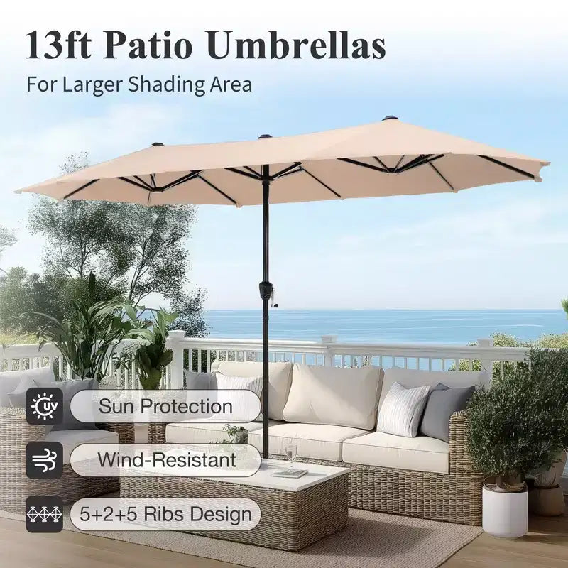 Captiva Designs Set da pranzo da 8 pezzi per esterni con tavolo rettangolare in acciaio, sedie in acciaio nero e ombrellone a palo centrale