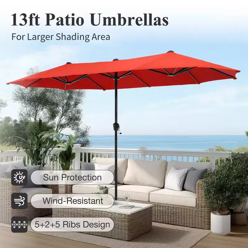 Captiva Designs Set da pranzo da 8 pezzi per esterni con tavolo rettangolare in acciaio, sedie in acciaio nero e ombrellone a palo centrale