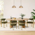 47-83 Extendable Dining Table Set for 6, Natural Wood-Tone Table and 6 Upholstered Chenille Dining Chairs with Metal Legs-Panipeachy