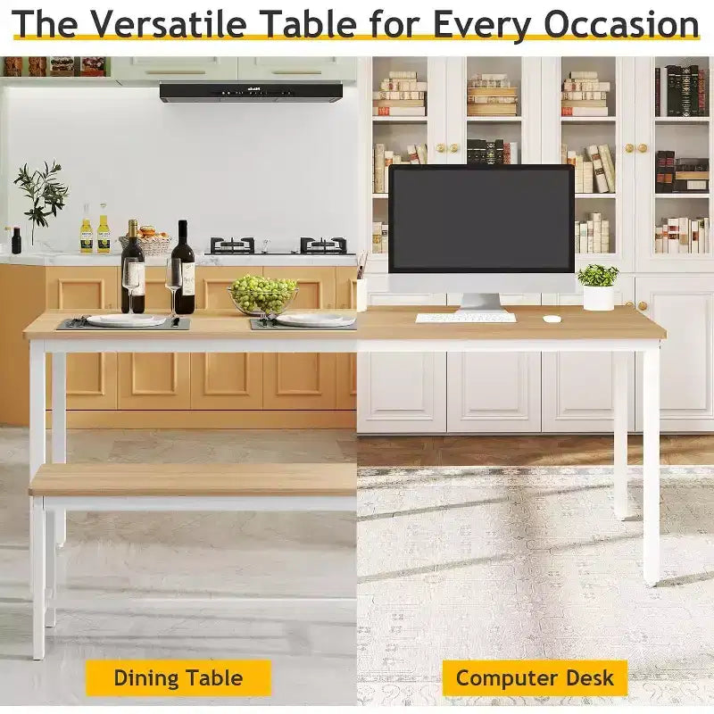 MooxvMoo Set Tavolo da Pranzo 43, Tavolo da Bar con 2 Panche da Pranzo, Tavolo Industriale per Cucina, Tavolo da Colazione, Soggiorno, Sala per Feste, Bianco